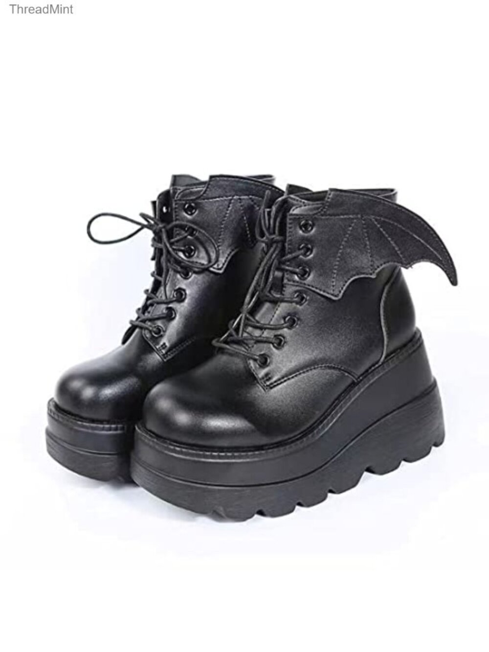 Lolita Platform Ankle Boots Round Toe Chunky Heel Lace Up Gothic Uniform Shoes